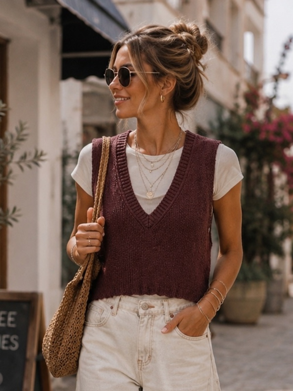 Free People Beach Cropped Knit Tank Brown Sleeveless Sweater Top Boho sz Large